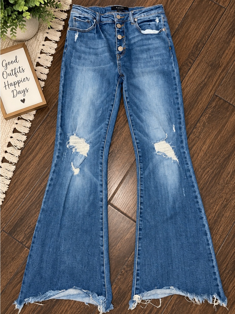 Risen Size 29 High Rise Distressed Flare Jeans – Button Fly